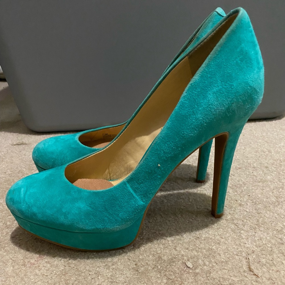 Teal suede heels